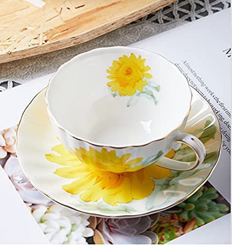 123Arts Ceramic Teacup Sunflower Vintage Chintz Porcelain Coffee Mug Tea Cup with Saucer - Image 5